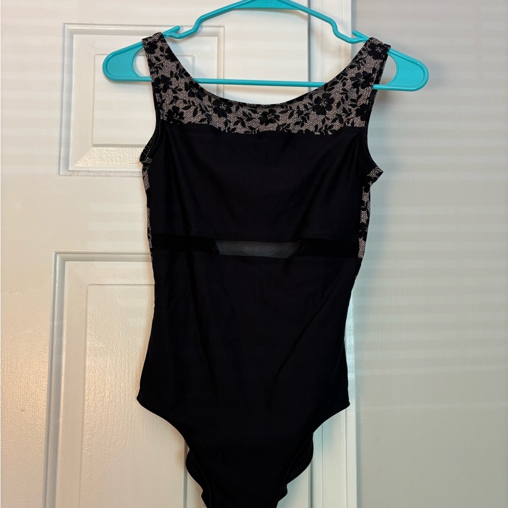 Wear Moi Black Leotard with Floral Pattern